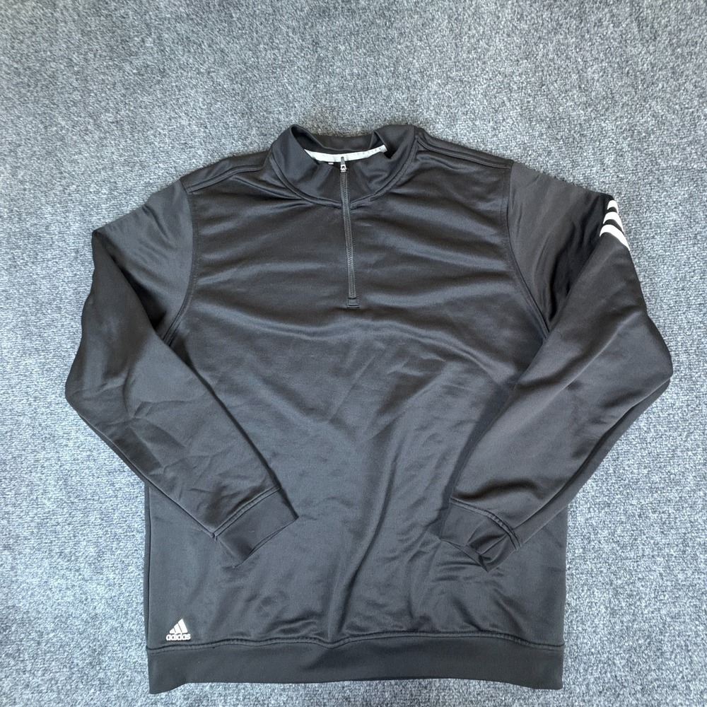 Adidas Golf ClimaLite 1/4 Zip Pullover Mens XL Black Black 3 Stripe Athletic